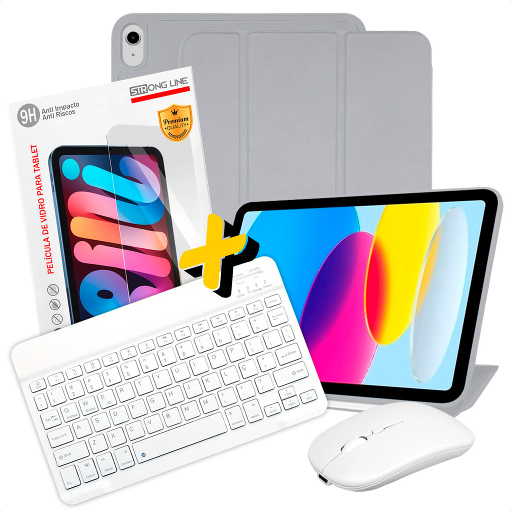 Combo Acessórios Capa iPad 11 A16 2025 + Teclado e Mouse Sem Fio Branco + Película Anti Impacto | Não Acompanha iPad