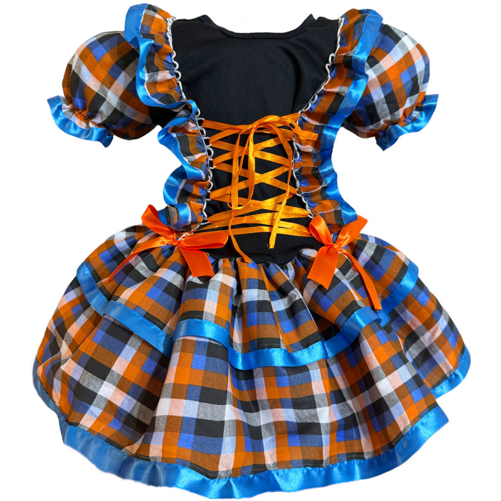 Vestido Festa Junina INFANTIL Menina Babados Laranja Xadrez Quadrilha São João Caipira Lux...