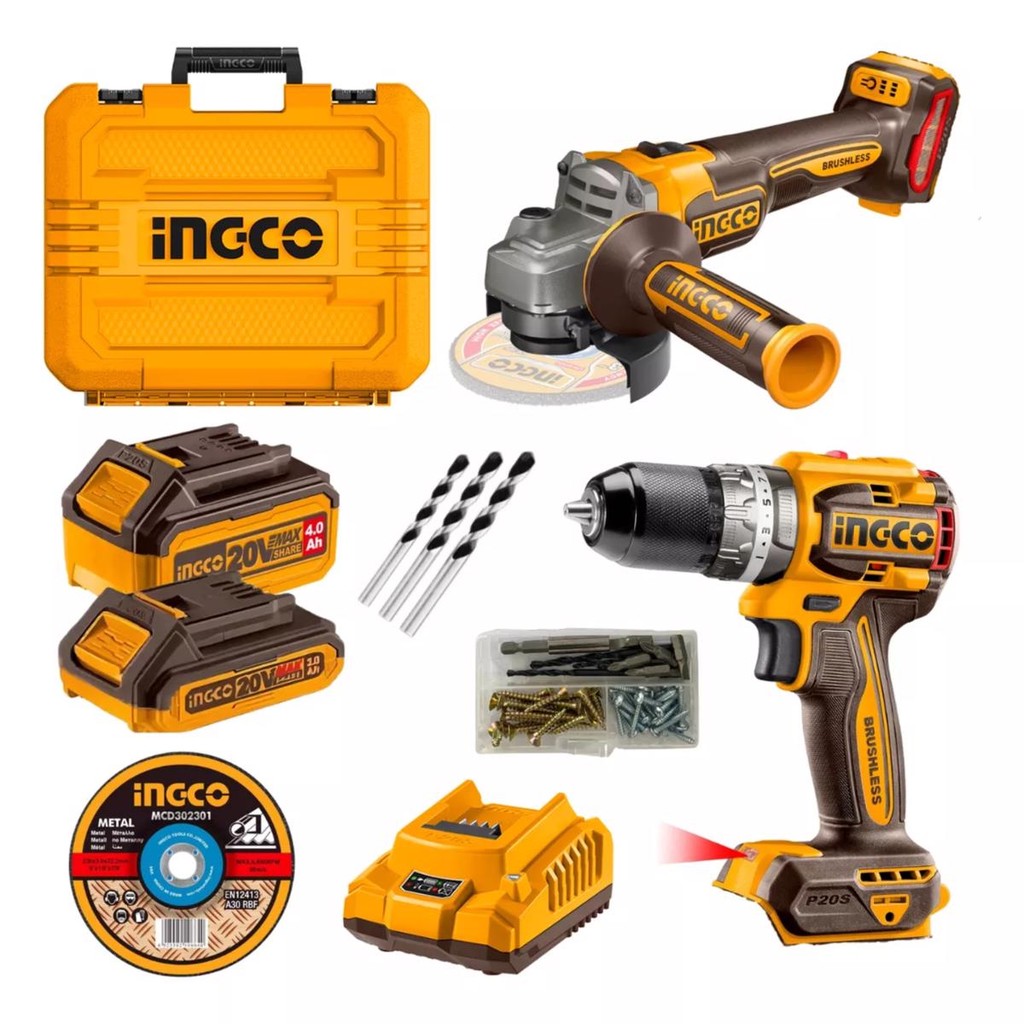 Kit Esmerilhadeira e Parafusadeira Brushless 20V INGCO - Home & Living