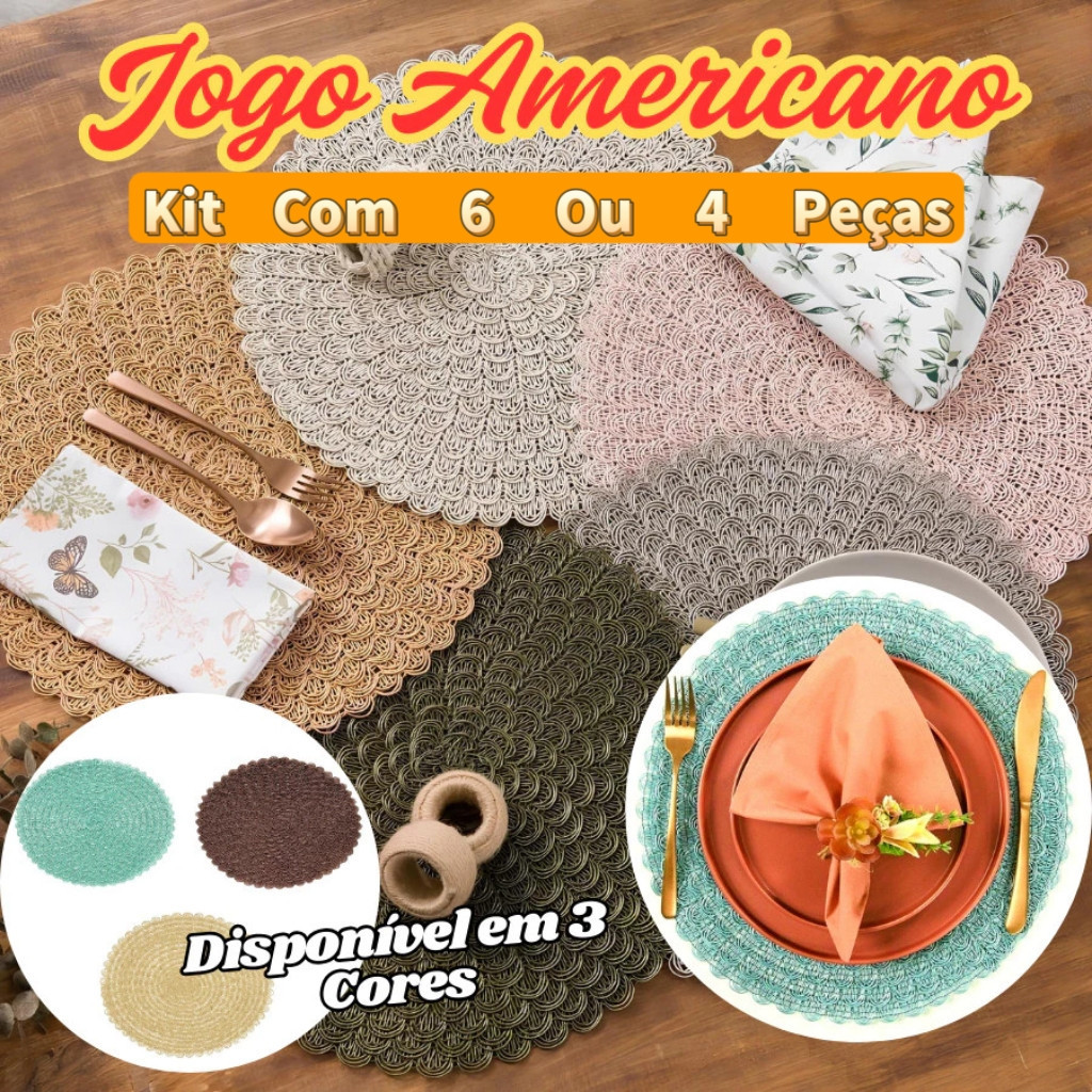 Jogo Americano Descanso De Mesa De Jantar Flexível Kit Com 6 Ou 4 Peças 38Cm Elegante E Rústico