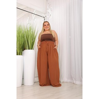 Calça Pantalona Plus Size Feminina Com Excelente Caimento Trazendo Mega Fluidez e Conforto  Ao Vestir até o 60! em Oferta na Shopee