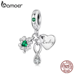 Bamoer 925 Prata Esterlina Charme Trevo De Quatro Folhas Pingente DIY Para Pulseira Presentes