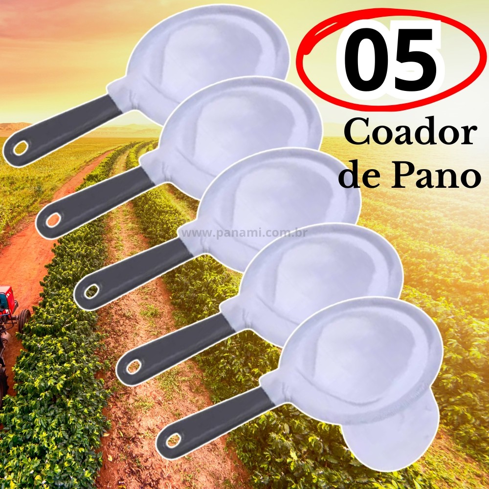 Kit 05 Peças GRANDE Coador de Pano Flanelado Tamanho 13cm 100% algodão Com Cabo de Plastico - Panami