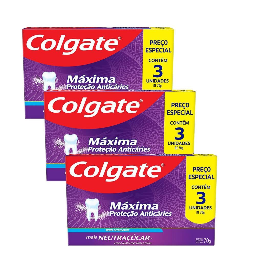 Kit 3 Pack Creme Dental Colgate Máxima Proteção Anticáries + Neutraçúcar 70g