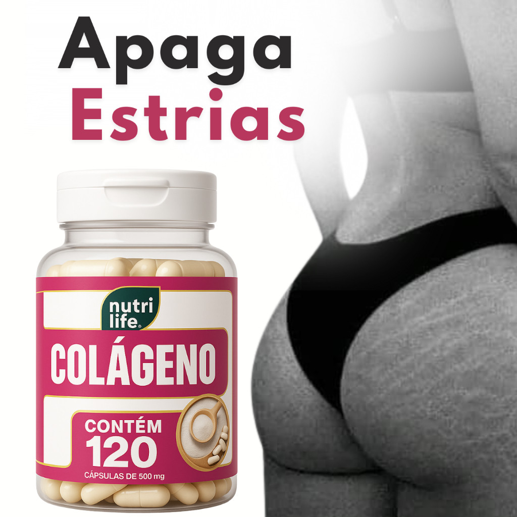 Colágeno Hidrolisado 500mg - 120 Cápsulas - Flacidez, Estrias, Celulite - Pele, Cabelo e Unhas Nutrilife