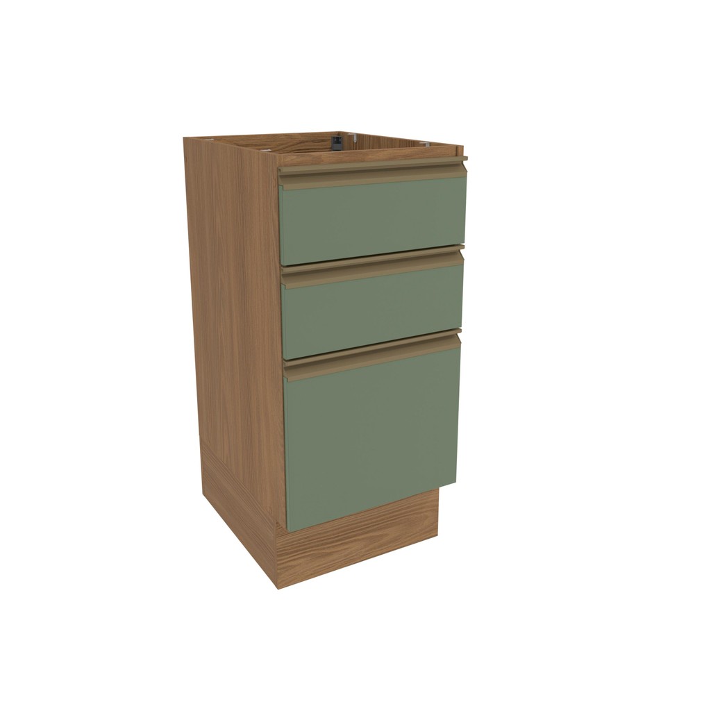 Balcão 3 Gavetas Kappesberg Celeste 100% MDF Nogueira/Verde Oliva 40cm - Home & Living