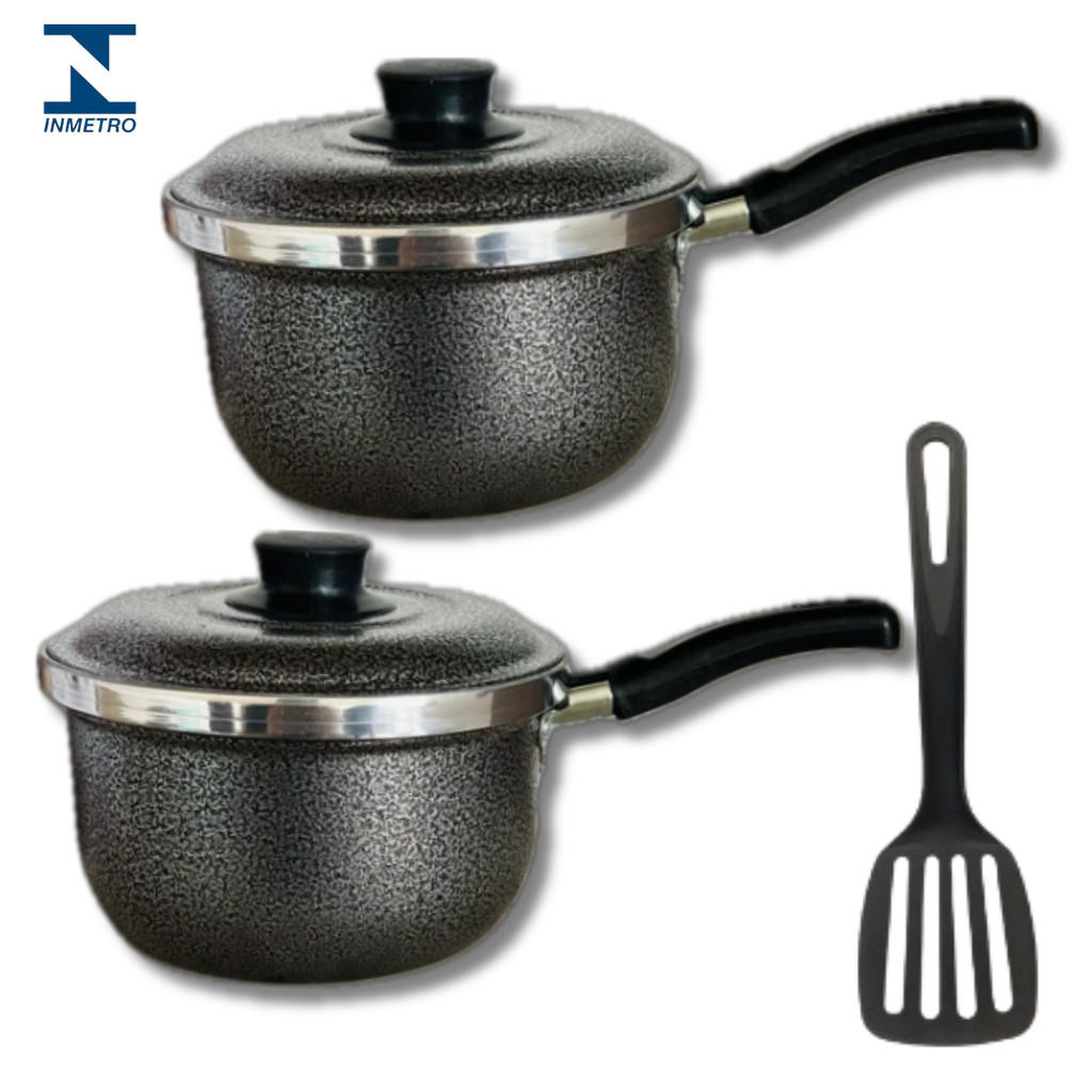 Kit 2 Panelas caçarolas Com Cabo  Alumínio  CRAQUELADO, N. 16 e N. 14 1 Espátula em Oferta na Shopee