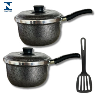 Kit 2 Panelas caçarolas Com Cabo  Alumínio  CRAQUELADO, N. 16 e N. 14 1 Espátula em Oferta na Shopee