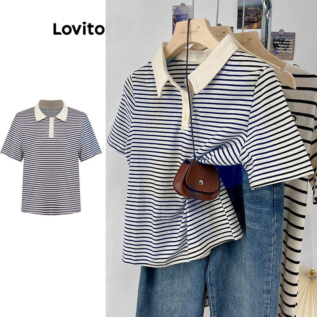 Lovito Camiseta Casual Listrada Colorblock Para Mulheres LNE56021 (Multicolorido) - Women Clothes