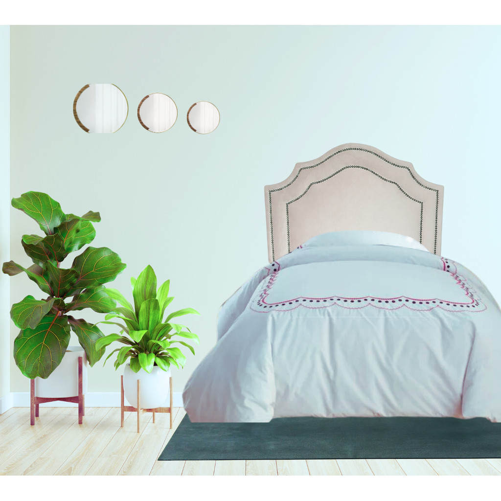 Cabeceira Solteiro Cama  Box Deluxe Veludo Offwhite  Dupla Tacha
