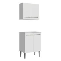 Kit com Armário Aéreo e Balcão 64cm Branco Emilly Madesa