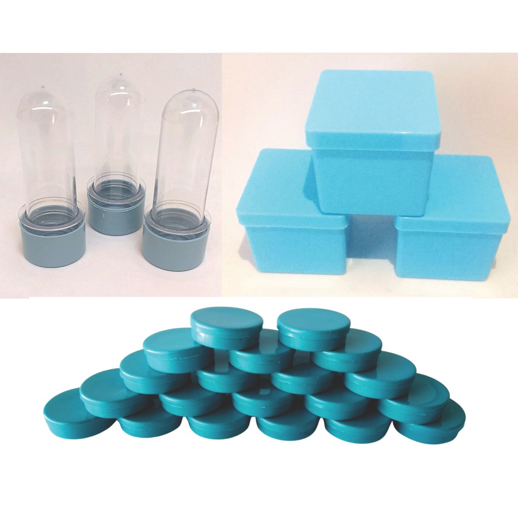 Kit 30 lembrancinhas  - Caixinhas 5x5, Tubetes 8cm, Latinhas 5x1 - 10 unidades de cada -Azul Candy em Oferta na Shopee
