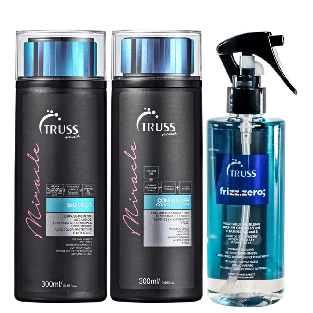 Kit Truss Miracle - Shampoo 300ml + Condicionador 300ml + Frizz Zero Spray 260ml