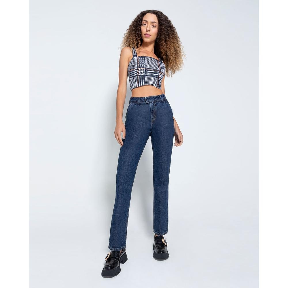 Blusa Cropped Feminina Xadrez Em Tecido Acetinado Stretch - ENFIM