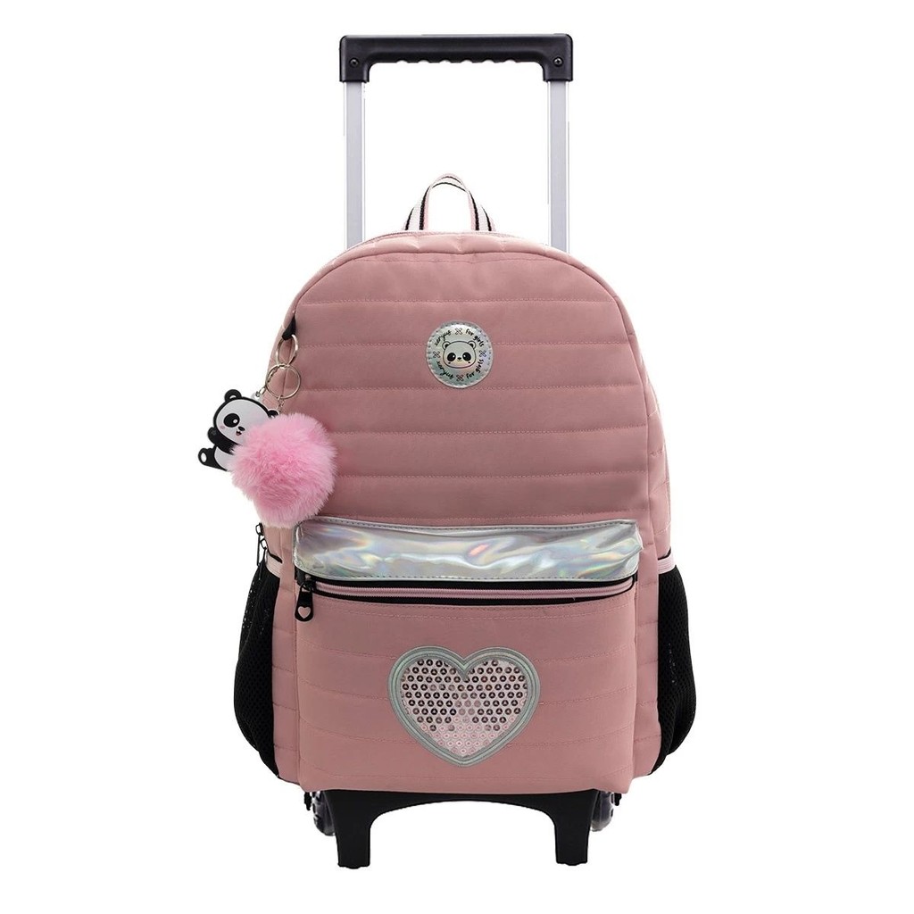 Mochila com rodas Tween Panda Rose Juvenil Feminina Xeryus