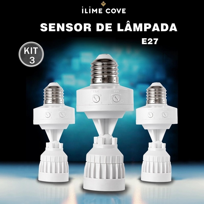Kit 3 Sensor De Presença Com Fotocélula Para Lâmpada Soquete E27 Bivolt Ângulo ajustável