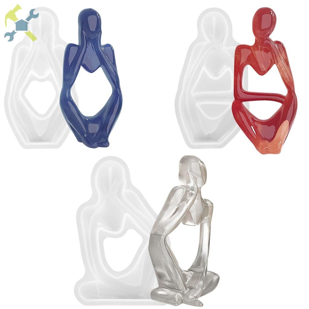 3 Pçs Molde Epóxi De Silicone Arte 3D Moldes De Vela Abstrato Pensador Estatueta Resina DIY Fundição Forma Humana SHOPCY