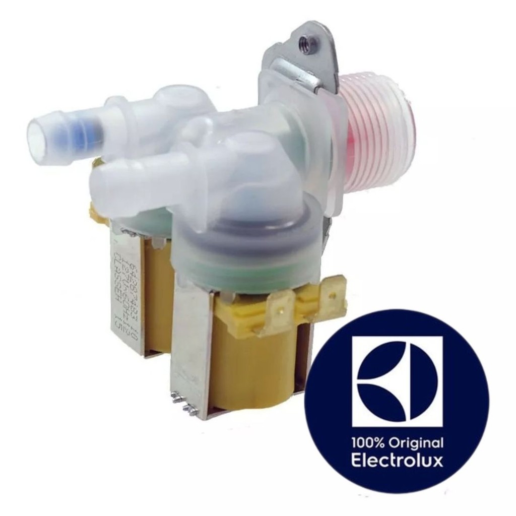 VALVULA DE ENTRADA DE AGUA DUPLA 2 VIAS COM SUPORTE MAQUINA DE LAVAR ELECTROLUX ORIGINAL - LF75 - LF80 - LQ75 - LTE09