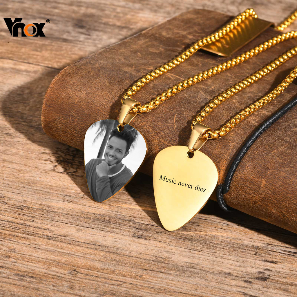 Colar Com Pingente De Remo De Guitarra Personalizado Vnox Para Homens , Corrente Pendente De Aço Inoxidável Foto De Text