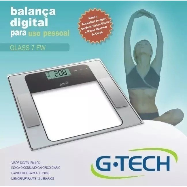 Balança De Bioimpedância Digital Mede Agua Gordura Massa Óssea E Muscular - G-tech