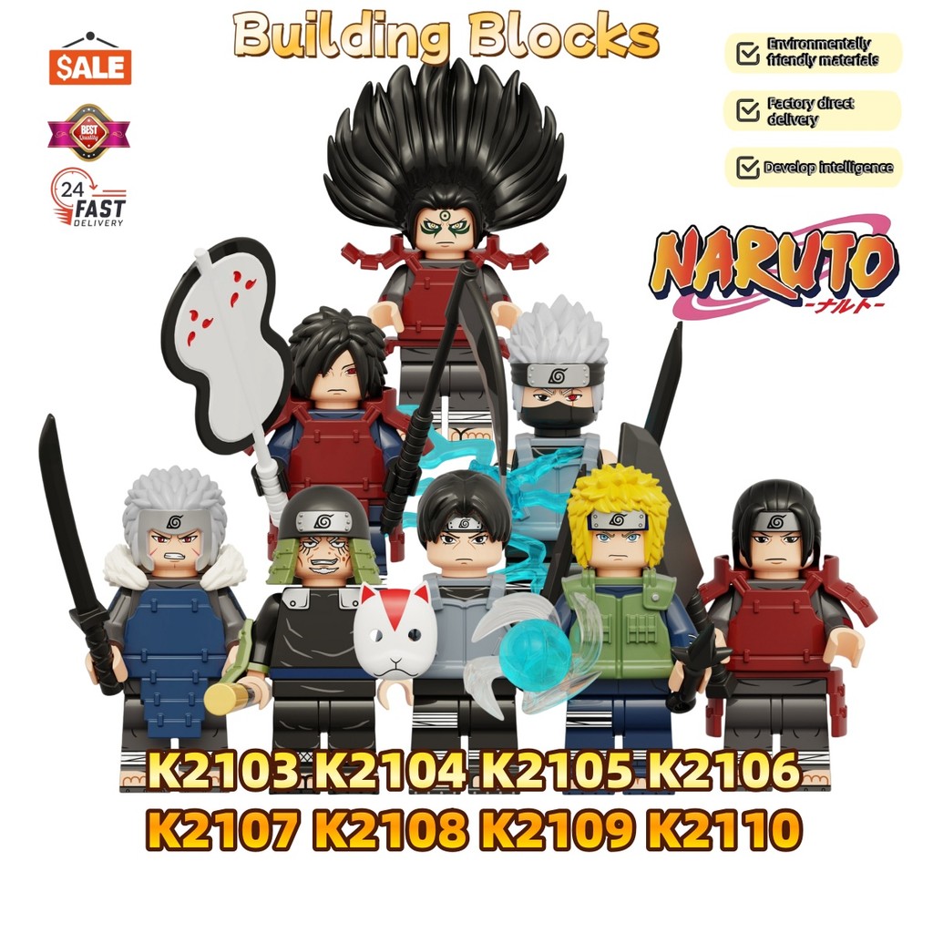 Novo modelo de blocos de construção montados da série Naruto K2103-K2110, brinquedos educativos para crianças, presente