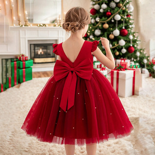 WFRV Menina Festa De Natal Ano Novo 3-8 Aniversário Elegante Vestido De Noite Pérola Chiffon Casamento Flor Batismo Arco em Oferta na Shopee