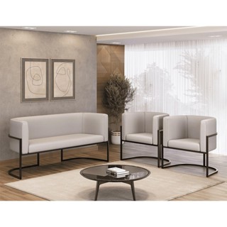 Kit Sofá 2 Lugares + 2 Poltronas Corino para Recepção Preto em Oferta na Shopee