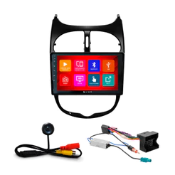 Kit Multimídia 9 Pol Peugeot 206 2002 03 04 A 08 09 2010 Android Auto CarPlay Qa+ 2 Din Preto Espelhamento Android Ios