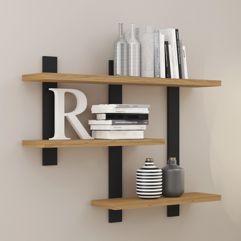 Nicho Estante com 3 Prateleiras Industrial 89,5cmx70cm Freijo Preto Fosco Pradel em Oferta na Shopee