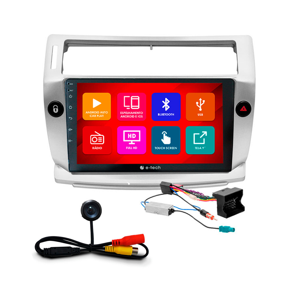 Kit Multimídia 9 Pol C4 Pallas 2008 09 10 A 14 15 2016 Android Auto CarPlay Qa+ 2 Din Prata Espelhamento Android Ios em Oferta na Shopee