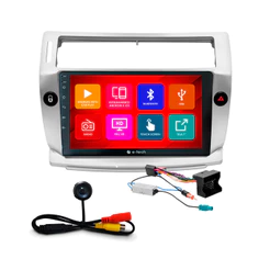 Kit Multimídia 9 Pol C4 Pallas 2008 09 10 A 14 15 2016 Android Auto CarPlay Qa+ 2 Din Prata Espelhamento Android Ios