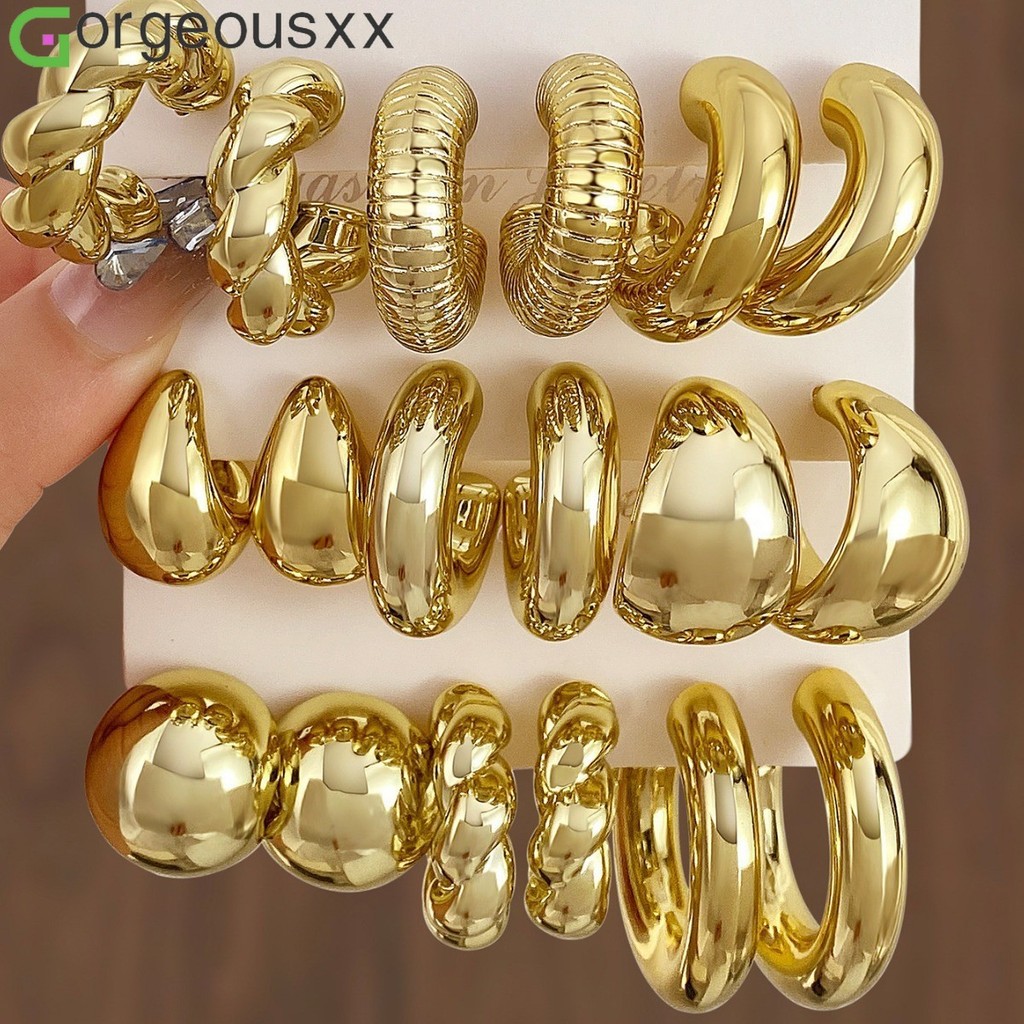 Moda Vintage Brilhante Em Forma De C Brincos De Orelha Para Mulheres Torção Geometria Punk Jóias em Oferta na Shopee