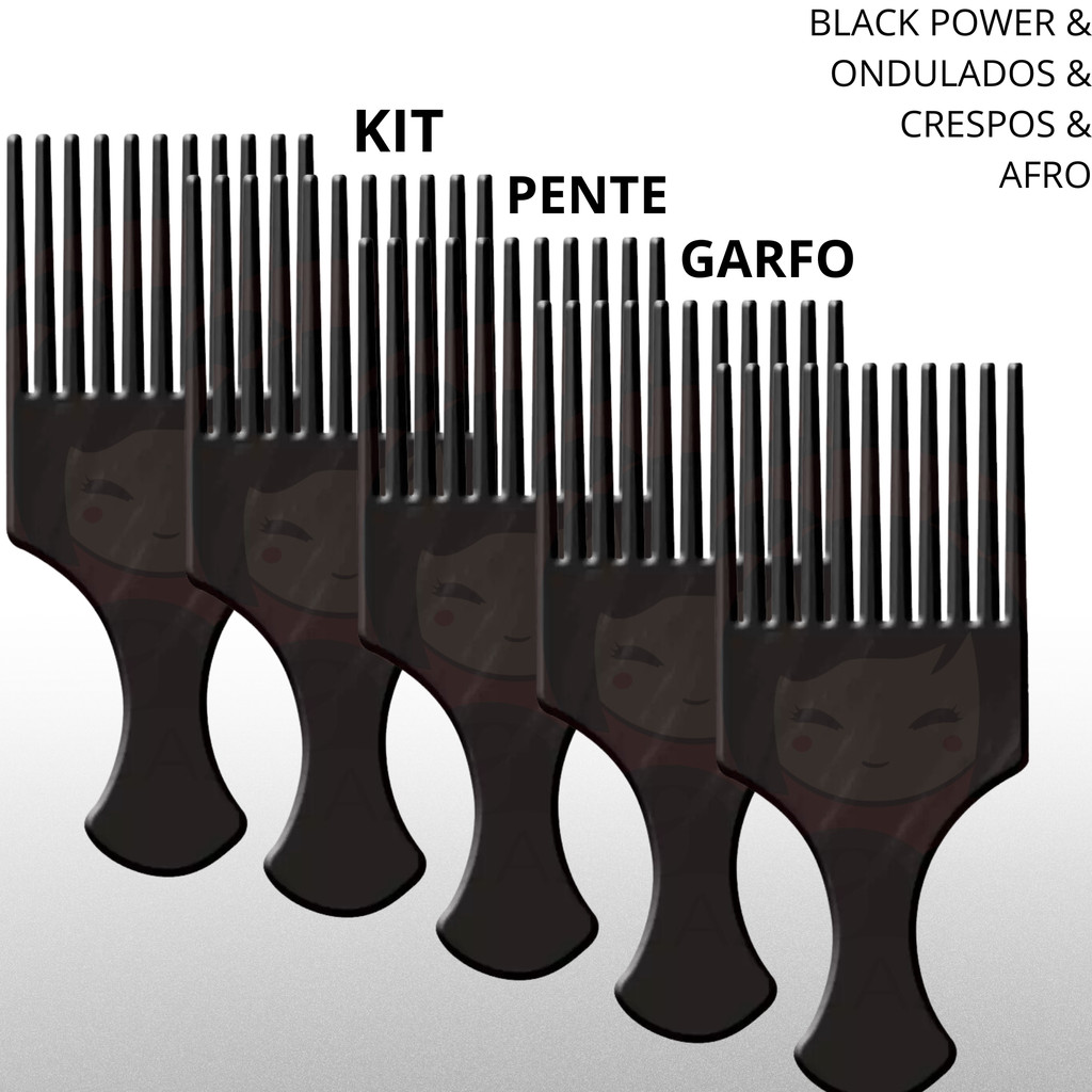 Kit 5 Pente Garfo Penteado de Cabelos Afro Dentes - Pente Garfo para Black Power