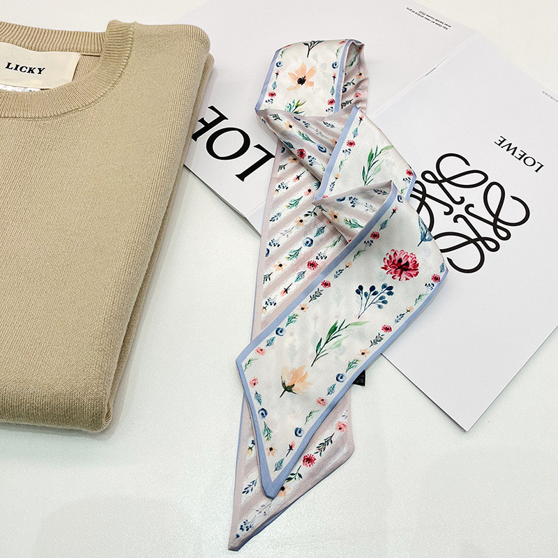 Lenço de seda de vento pastoral romântico da época das flores, bolsa amarrada, serpentina longa, toalha longa, pequena f