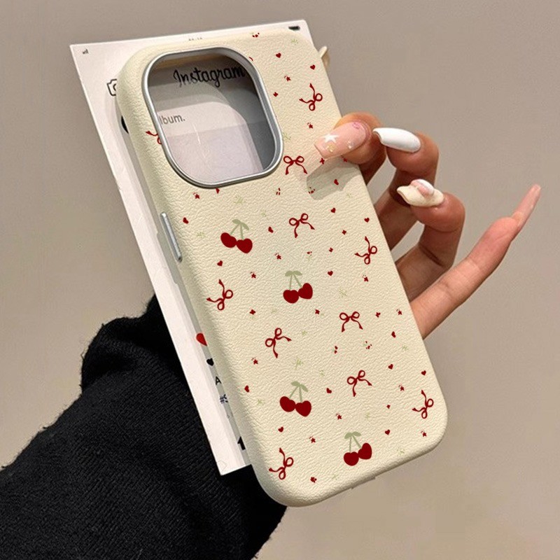 Cereja Pontos Arco Caso Para Samsung A16 A35 A25 A55 A14 A15 A24 A34 A52 A53 A54 A23 Lichee Padrão Capa De Couro