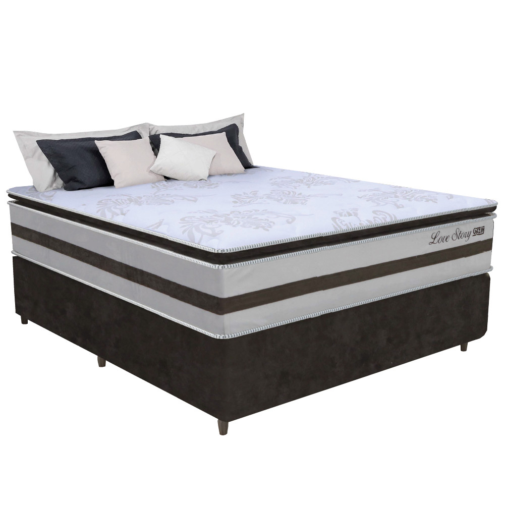 Cama Box Casal 1,38m Colchão Molas Ensacadas 30cm Love Story 138x188x68cm em Oferta na Shopee