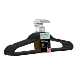 Cabide de Veludo Preto 42cm My Closet Ordene 10 Unidades