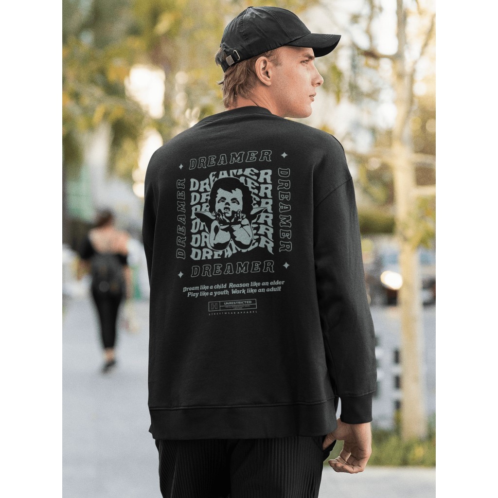 Moletom Careca Blusa de Frio Suéter Gola Redonda Masculino Casual Streetwear 100% Algodão Estampa - Dreamer