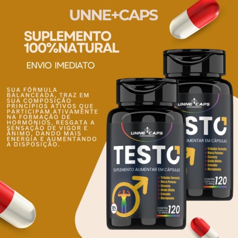 02X TESTO 100%ORIGINAL - UNNE+CAPS - 120 cápsulas cada Pote em Oferta na Shopee