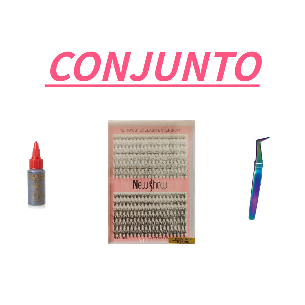KIT COM Cílios caixa mix 10P-0.10+20P-0.10 D 9-14 Mix New Show+PINCA De Precisão+COLA PROFESSIONAL S15