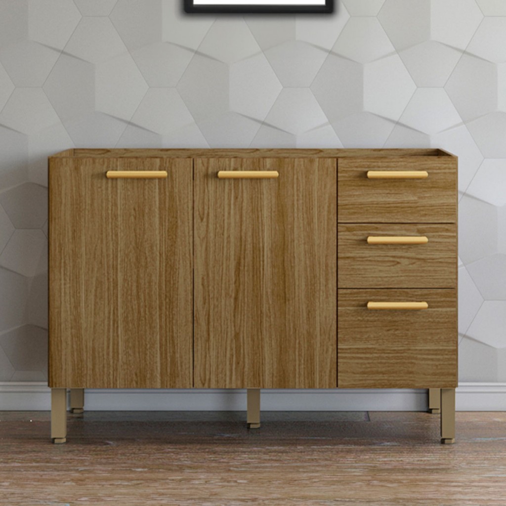 Balcão de Cozinha para Pia 120 Cm England 3 Portas 2 Gavetas Freijó - Pnr Móveis em Oferta na Shopee