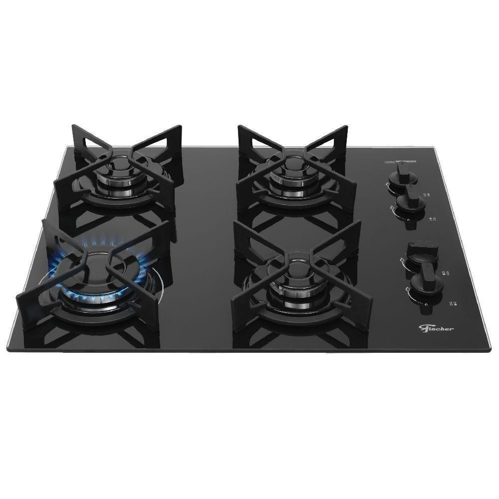 Cooktop a Gás Fischer 4 Bocas Fit Line Trempe Iron Preto Bivolt em Oferta na Shopee