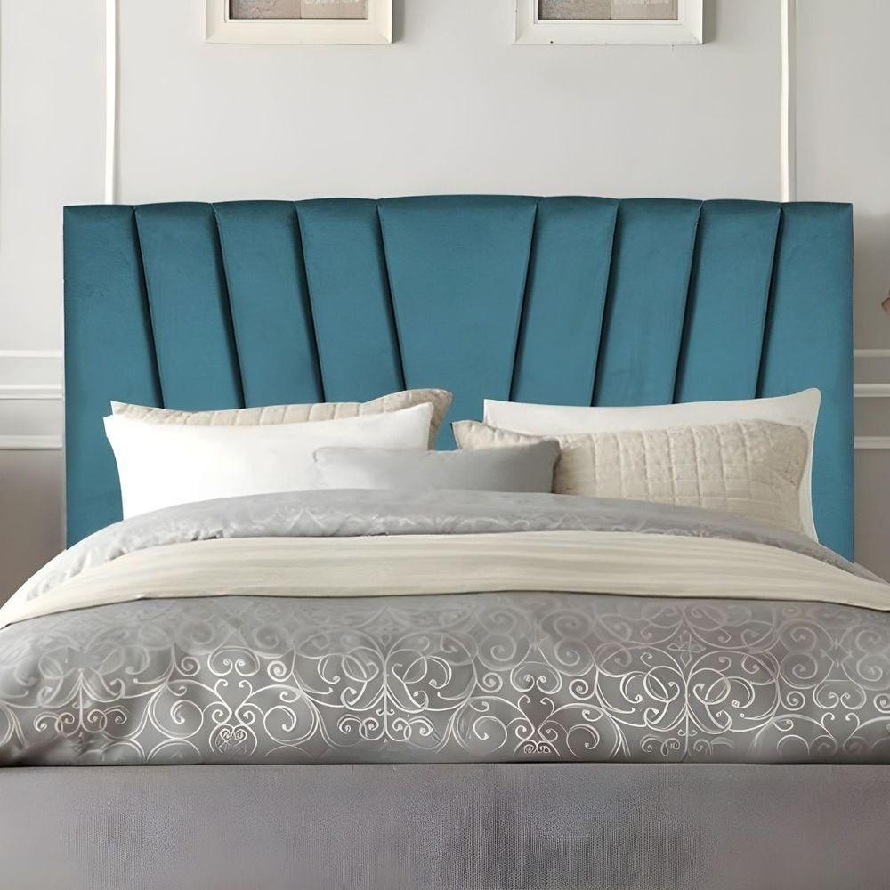 Cabeceira Casal Box De Cama Estofada 140 Cm Emma Suede Azul Turquesa