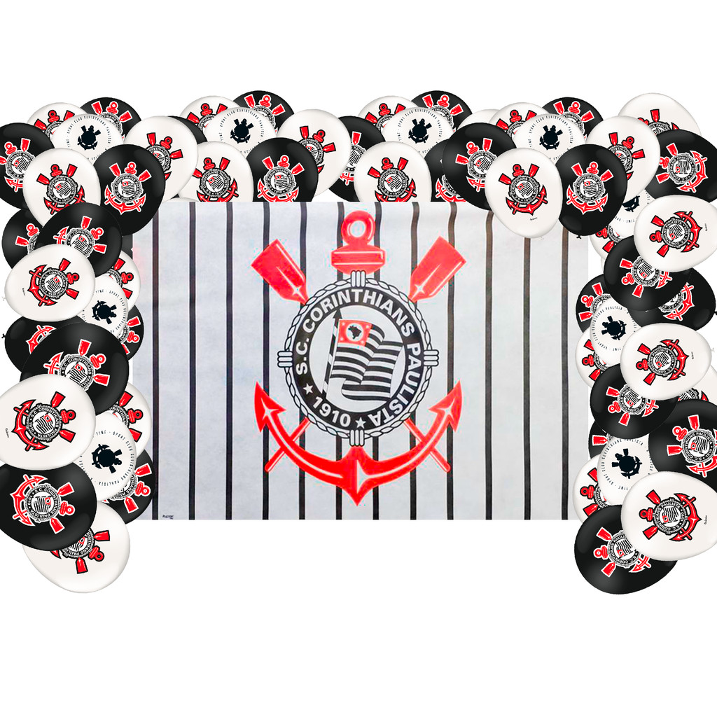 Kit festa Decoração Corinthians Painel TNT GG + 25 Balões 9 polegadas