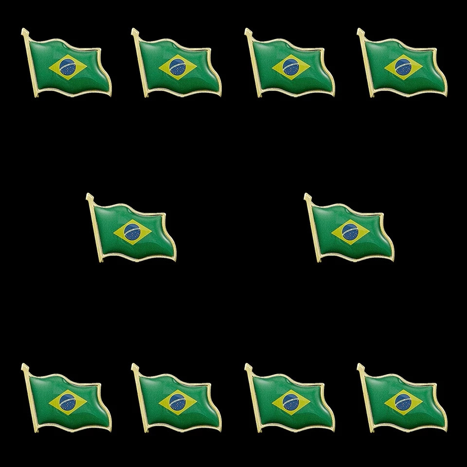 10 peças de alfinete de bandeira do Brasil para emblema de mochila, conjunto de broche de roupas
