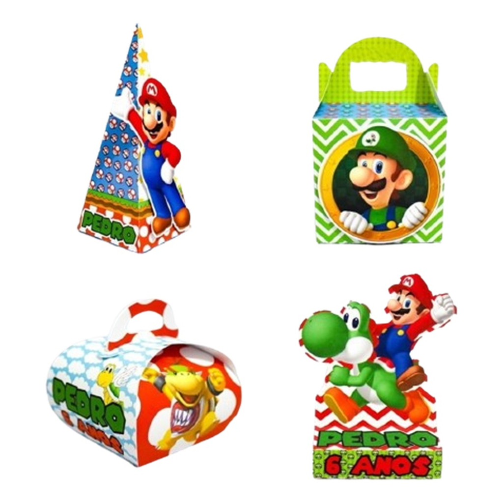 40 Lembrancinhas Personalizadas Super Mario - aniversário - kit festa caixa infantil - caixinhas
