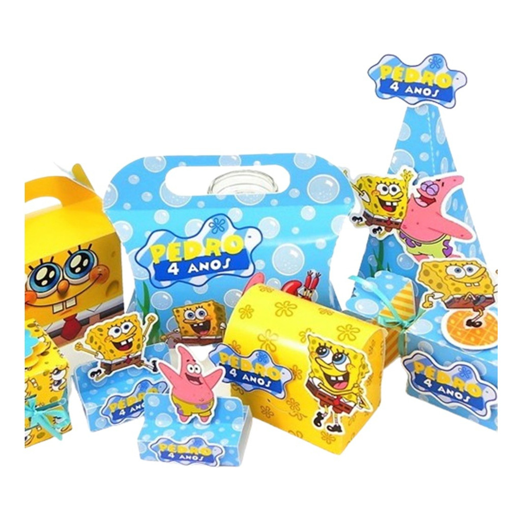 Festa Bob Esponja Lembrancinha 45 Itens caixinhas aniversário personalizados do Bob Esponja caixa milk lembrancinhas
