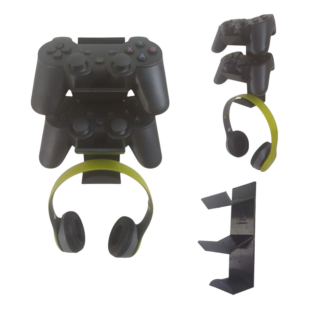 Suporte Parede Para 2 Controles Headset Gamer Ps4, Ps3, Xbox, One