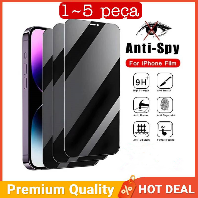 Película  De Vidro 3D Temperado De Privacidade Para iPhone 16 14 13 12 11 Pro Max XR X XSMax 6/6S/7/8Plus
