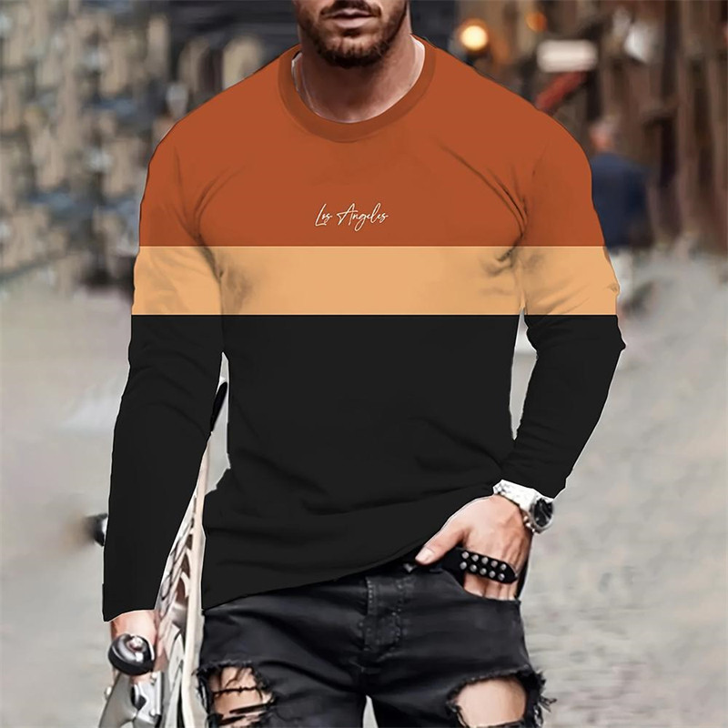 Camiseta Masculina Listrada Monocromática Estampada Outono 3D Impressa casual Manga Comprida Harajuku Relaxada E Respirá em Oferta na Shopee